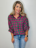 Magenta Oversized Plaid Dolman Flannel