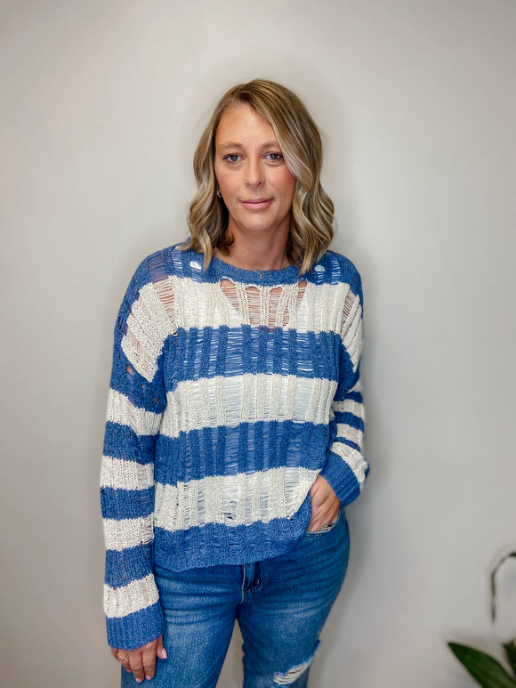 Stripe Perfection Distressed Sweater