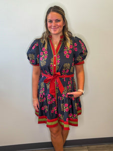 Bold Fall Floral Tie Dress