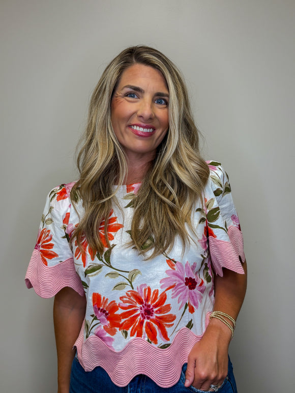 Scalloped Floral Top