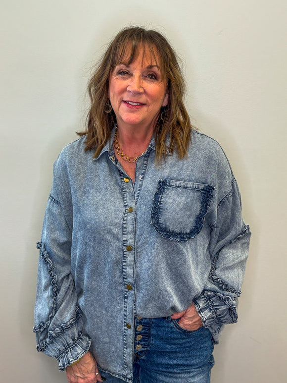 Pocket Frills Denim Top