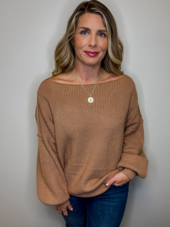 Boat Neck Bubble Sleeve Sweater