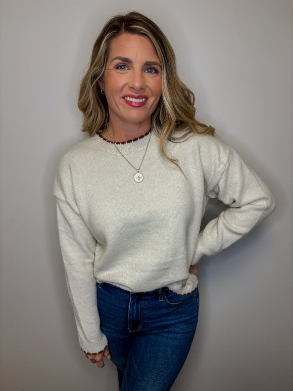 Contrast Scalloped Neckline Sweater