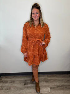 Tie Waist Jacquard Dress