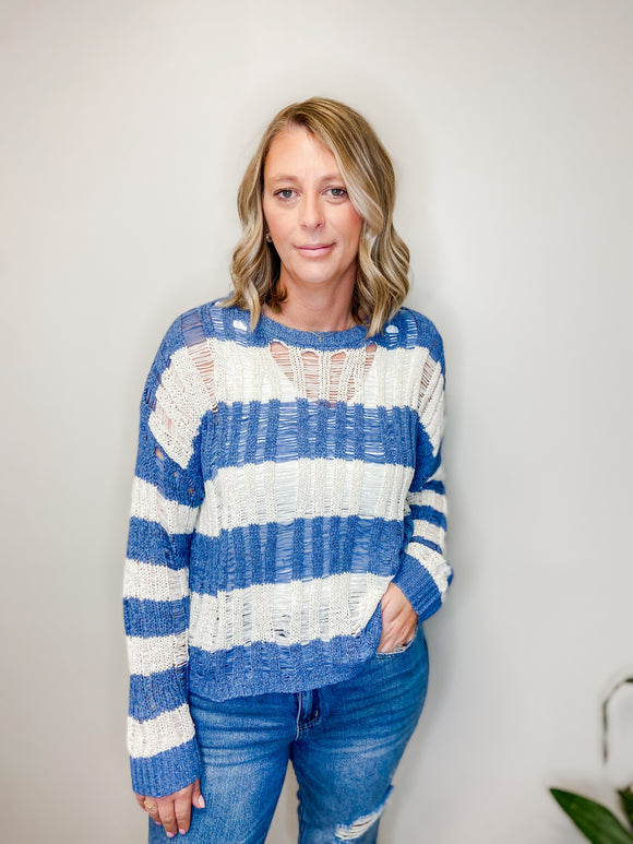 Stripe Perfection Distressed Sweater