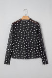 OMG! Polka Dot Mesh Mock Neck Long Sleeve Top