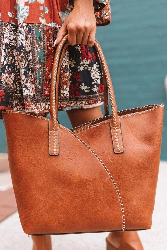 2 2-in-1 Stitch Trim Detail Shoulder/Tote Set Bag