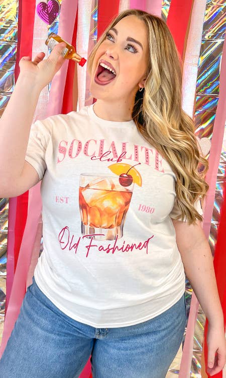 Old Fashion Socialite Drink Club Rhinestone Graphic T-Shirt