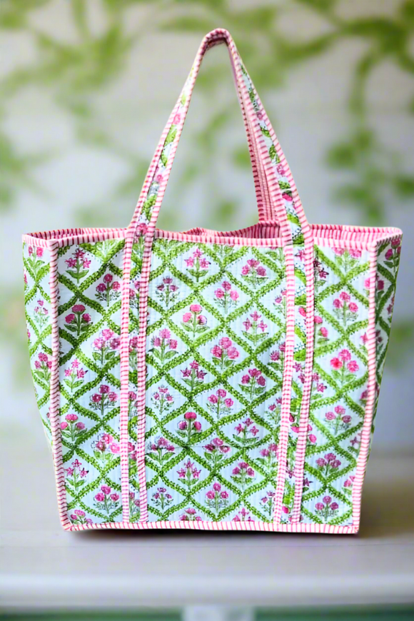 Miller Pink and Green Floral Tote Bag