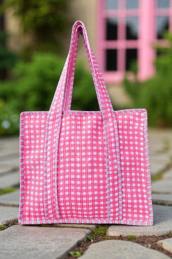 Checkmate Pink Gingham Tote Bag