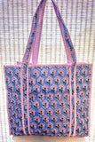 Sybil Blue and Pink Floral Tote Bag