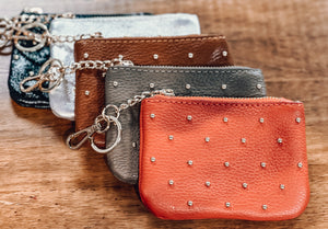 Leather Stud Keychain Wallet