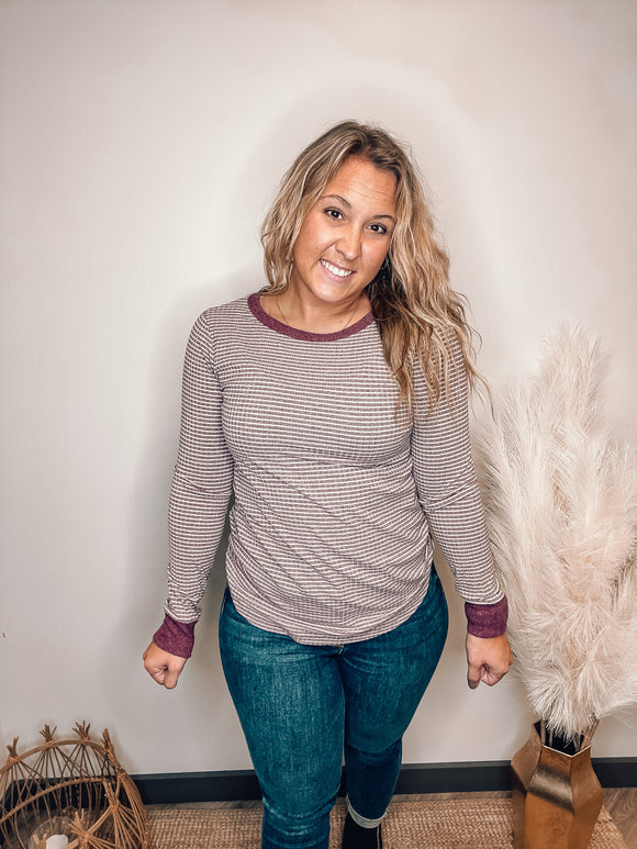 Ribbed Round Neck Basic Long Sleeve